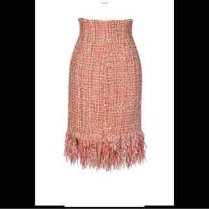 Pink Metallic Tweed Fringe Pencil Skirt Parisian Statement